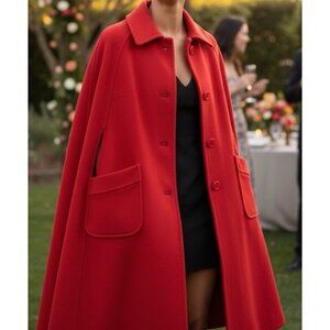 Vtg Pendleton RED O/S Cape Coat 44" Long Wool Satin Lined 70's EXCELLENT